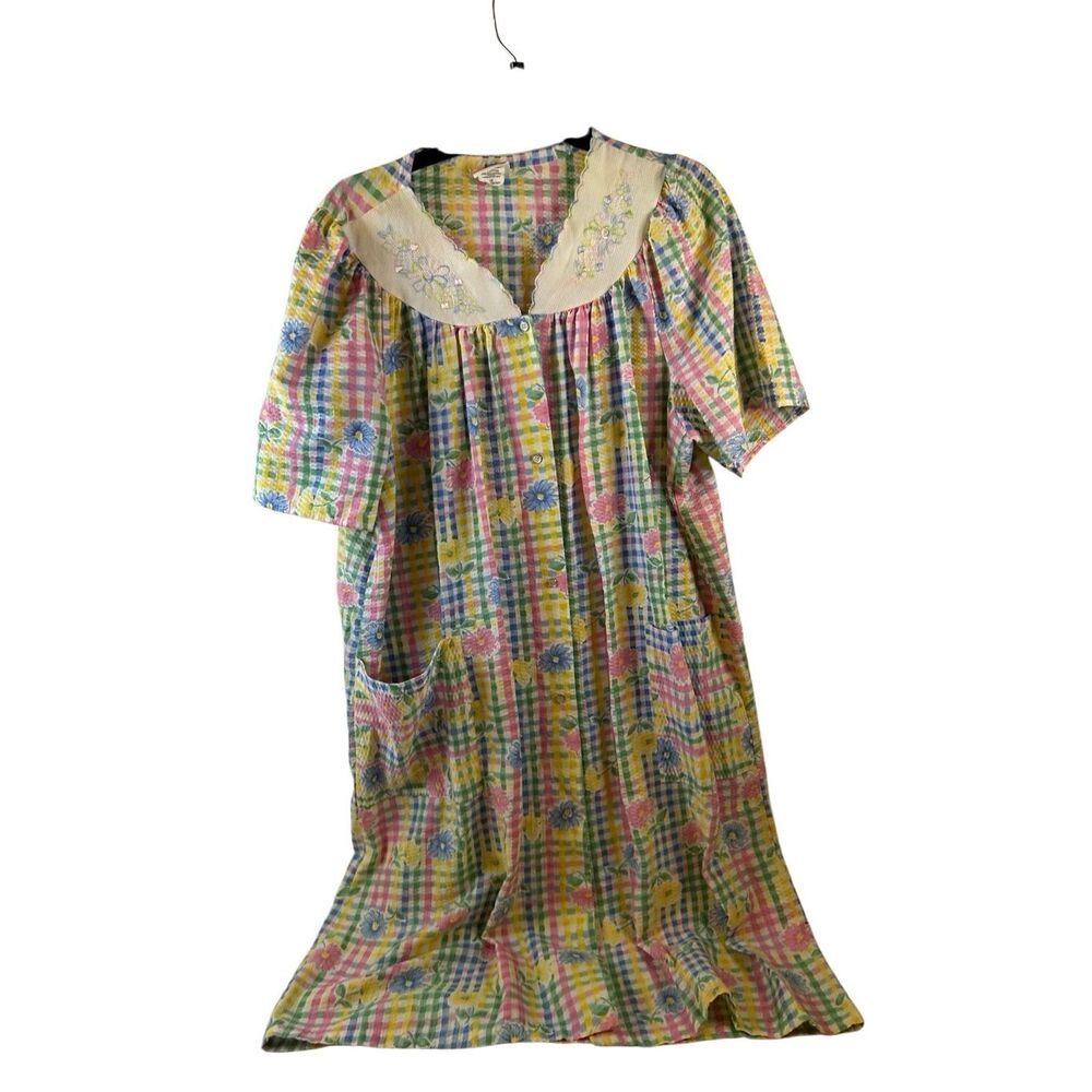 Simply basic granny robe 1x snap buttons‎ front pockets multi-colored